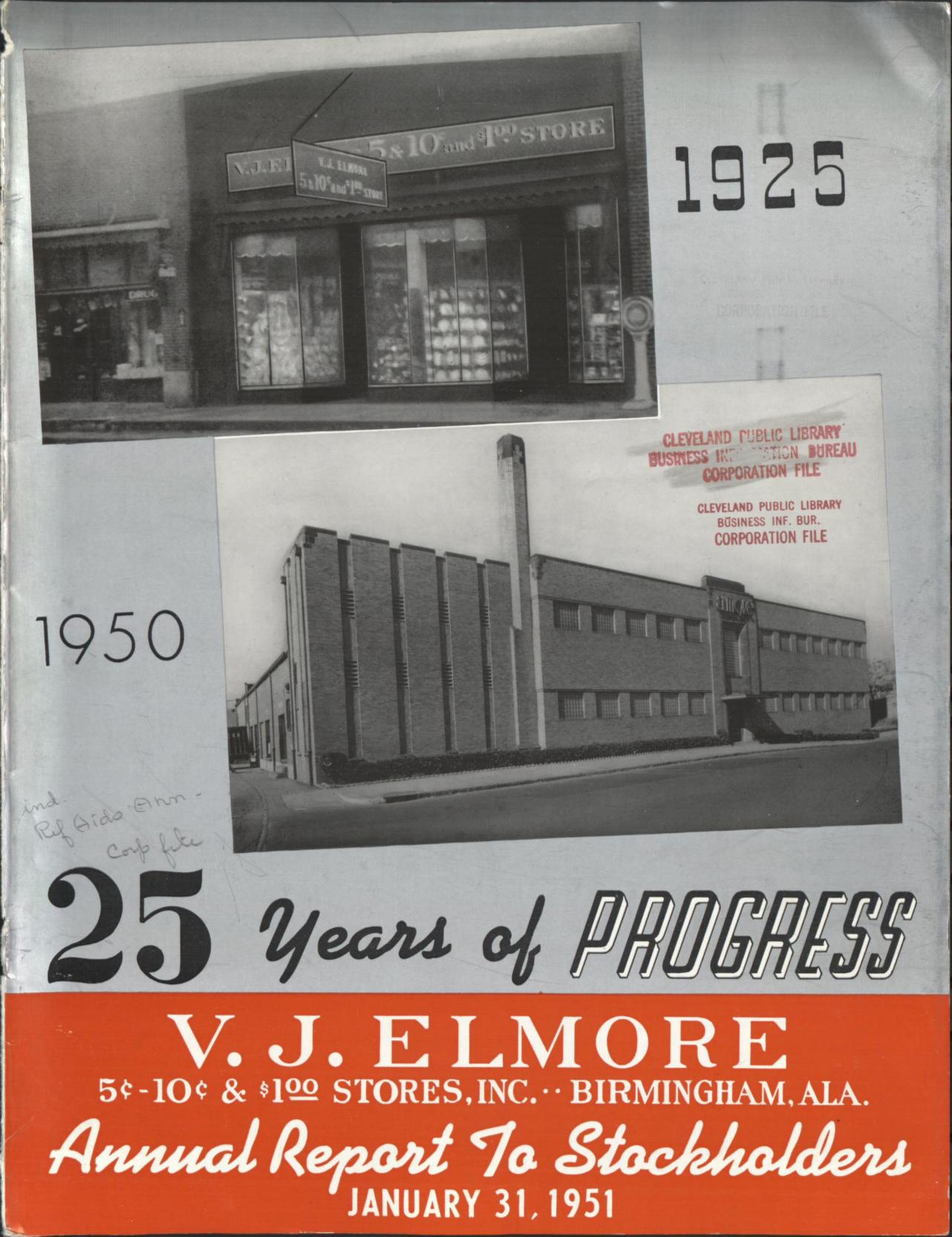 V.J. Elmore 5c 10c and $1.00 Stores annual report 1950